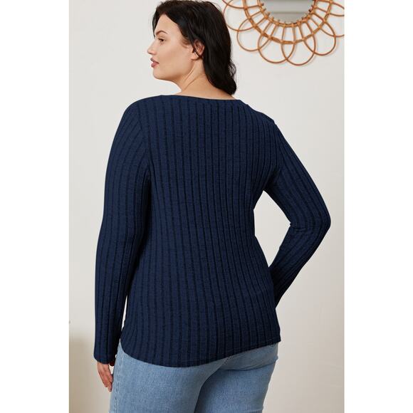 BASIC BAE Plus Dark Blue Ribbed V-Neck Long Sleeve Casual Top NEW 3X - Picture 3 of 7